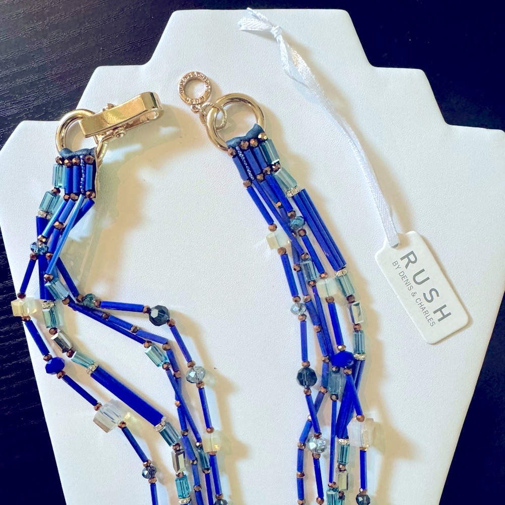 Blue Crystal Beaded Multi-Strand Necklace